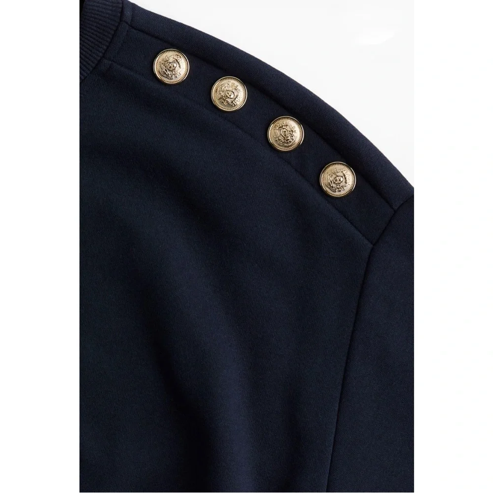 Navy Blue Button Detail Sweatshirt (S,M,L) - Picture 7 of 7